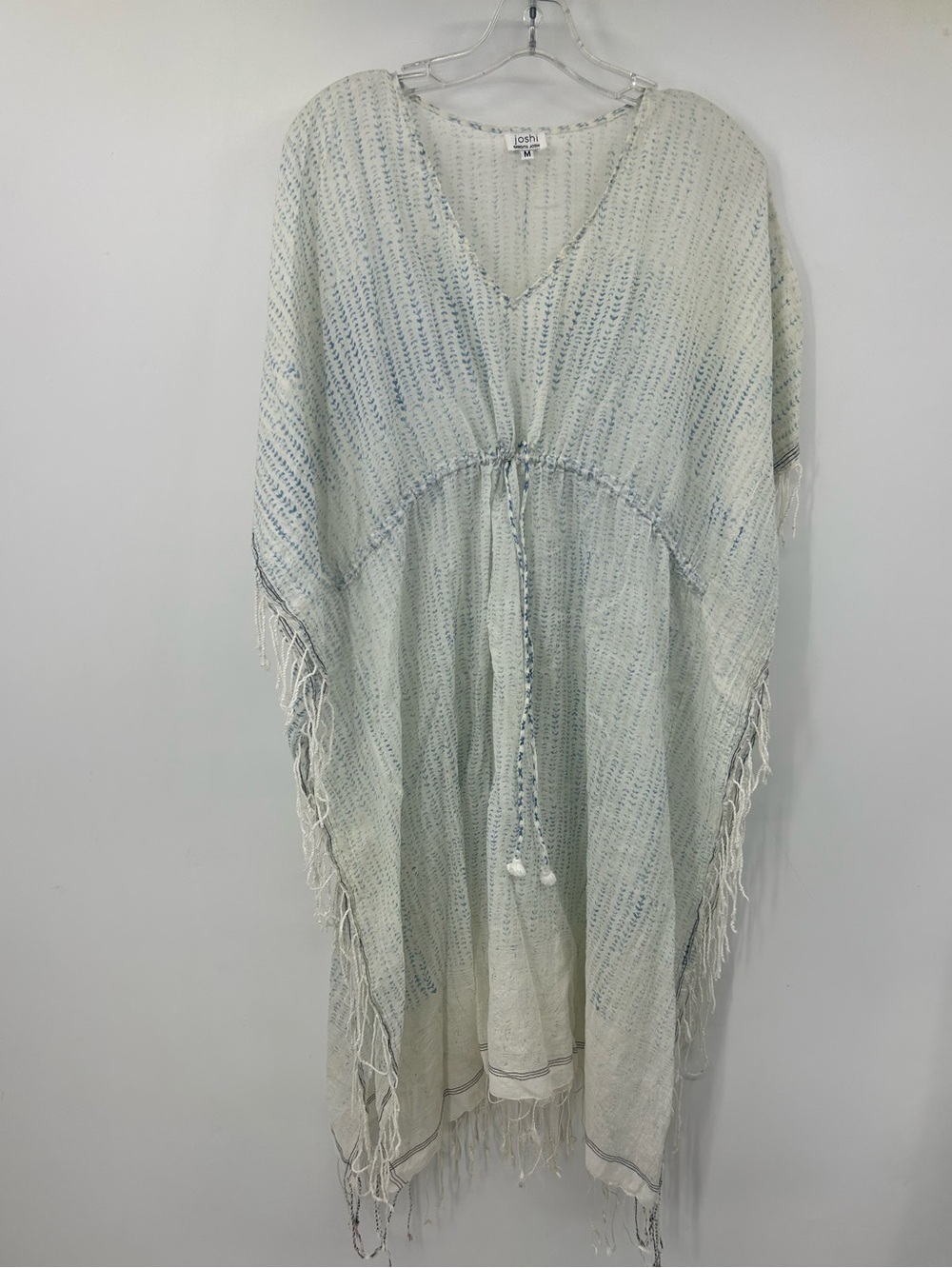 Joshi Lightweight Silk Cotton Cover Up Poncho Sheer Fringed Pullover M